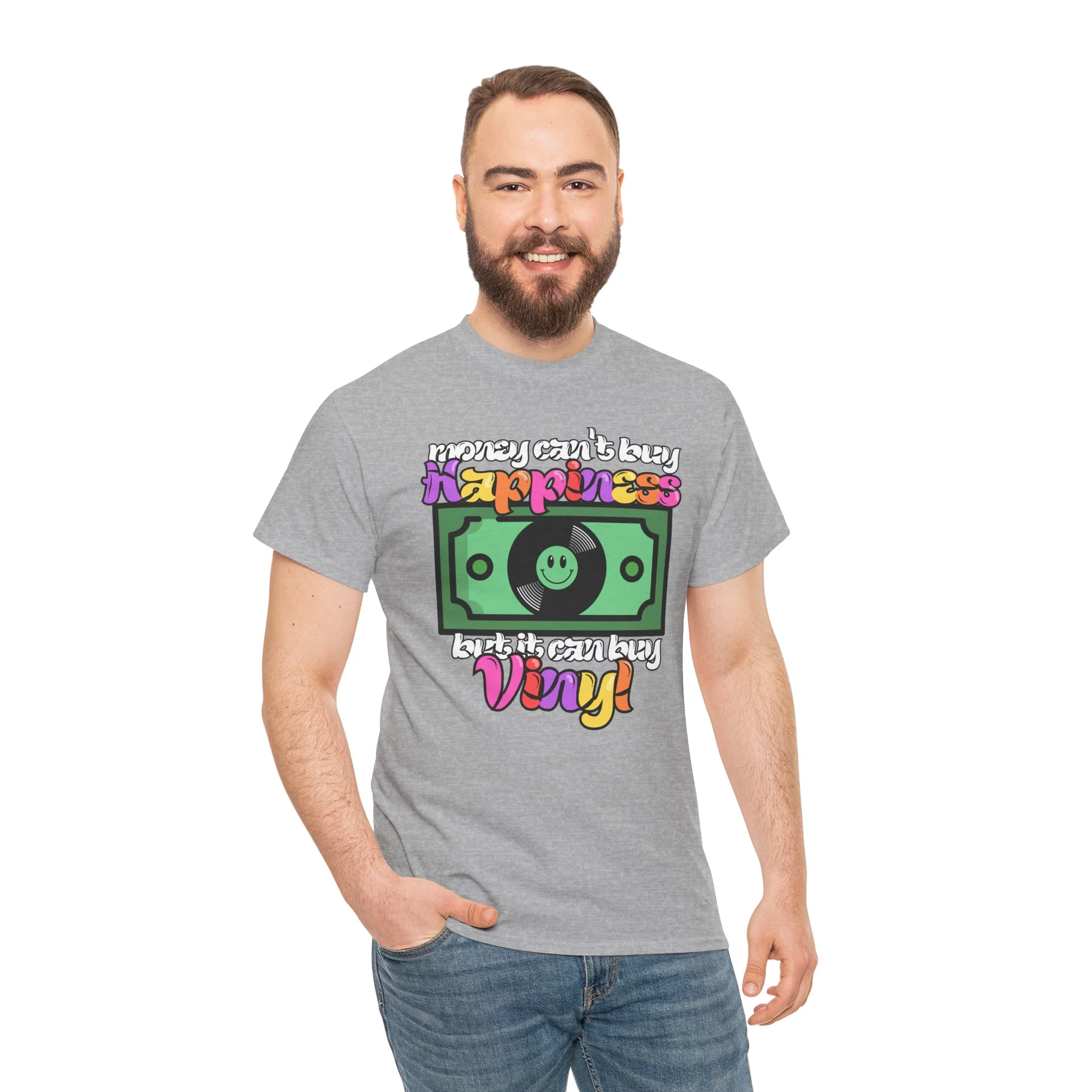 'Money can't buy happiness' Men's Vinyl T-Shirt - Image 24